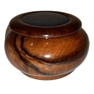 Hand Carved Wooden Trinket Box With Blue Inlay Lid